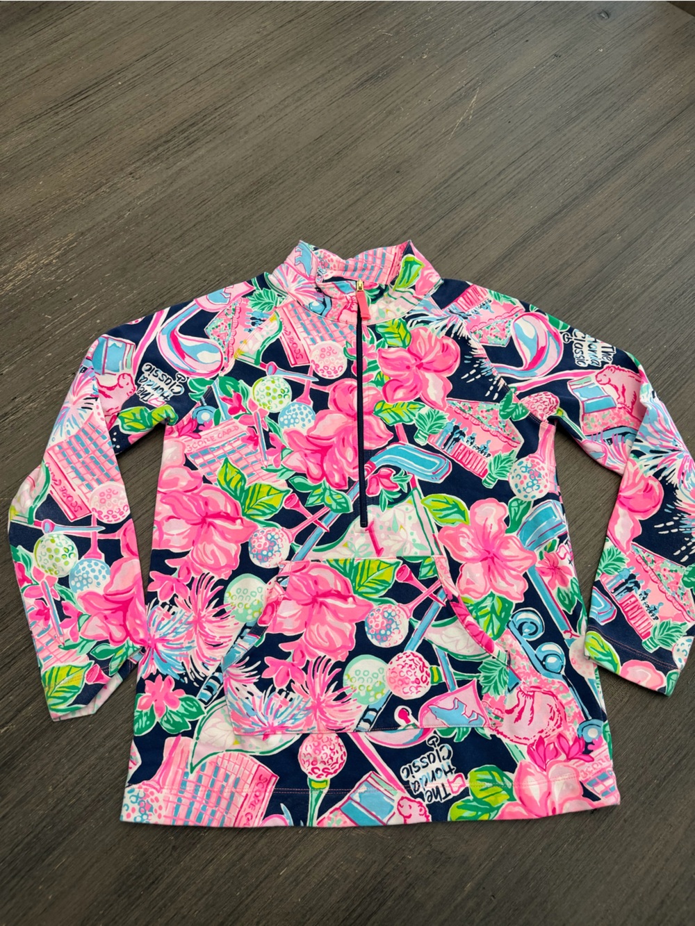 Lilly Pulitzer Pink & Navy Floral Long-Sleeve 1/4 Zip Pullover